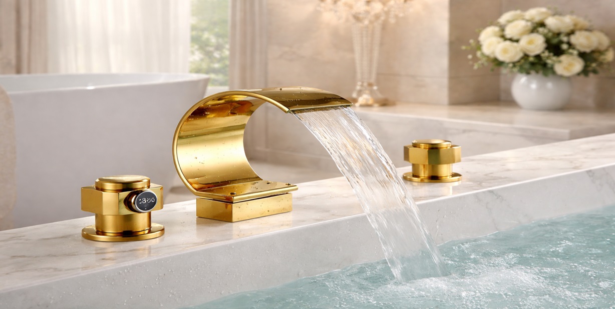 Thermostatic gold bathtub faucet with valve